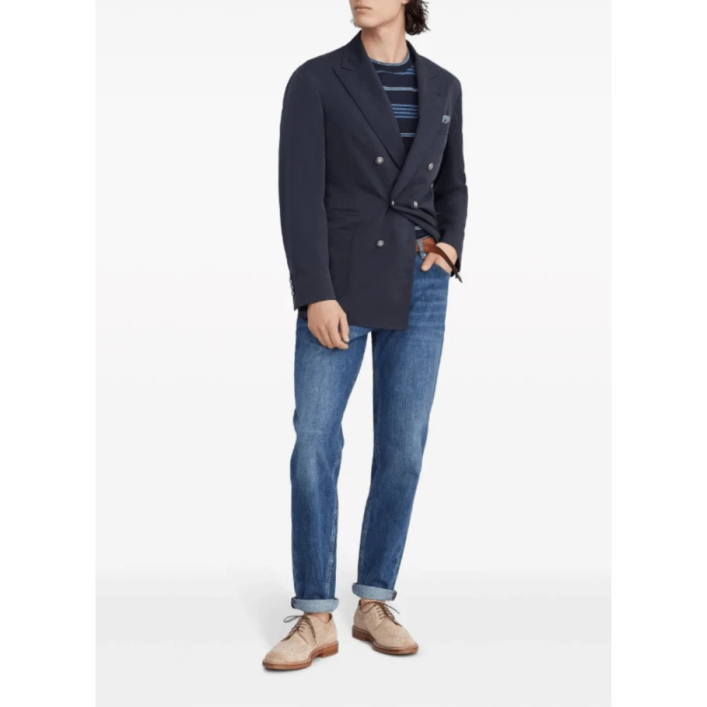 BRUNELLO CUCINELLI Gestreept Katoenen T-Shirt in Marineblauw Blue Heren