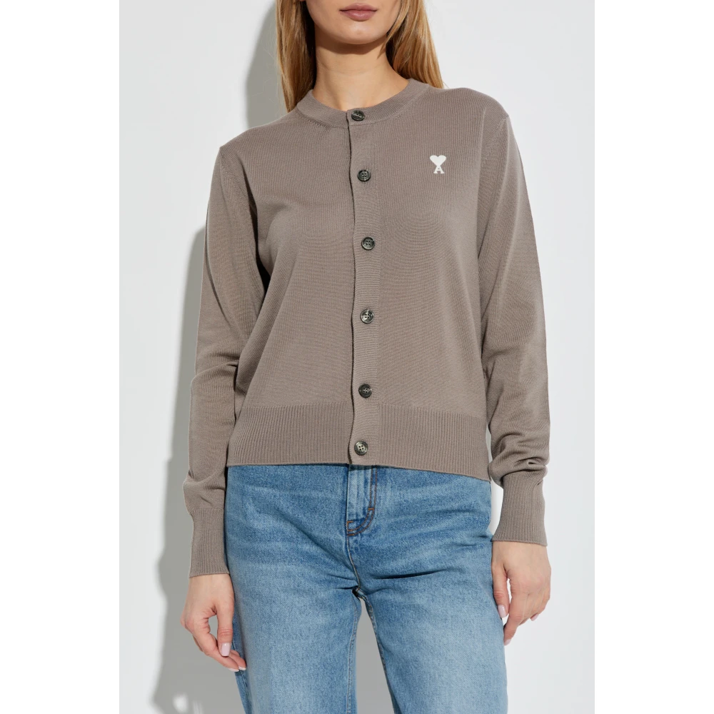 Ami Paris Wollen vest met logo Brown Dames