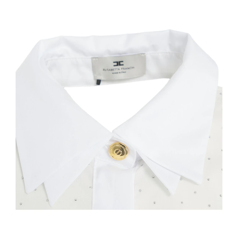 Elisabetta Franchi Witte Strass Detail Dubbele Kraag Blouse White Dames