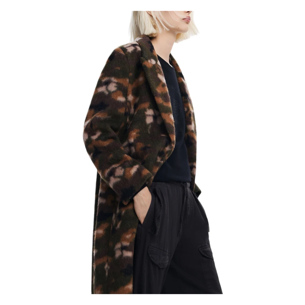Desigual Groene Wol Lapel Jas Herfst Winter Multicolor Dames