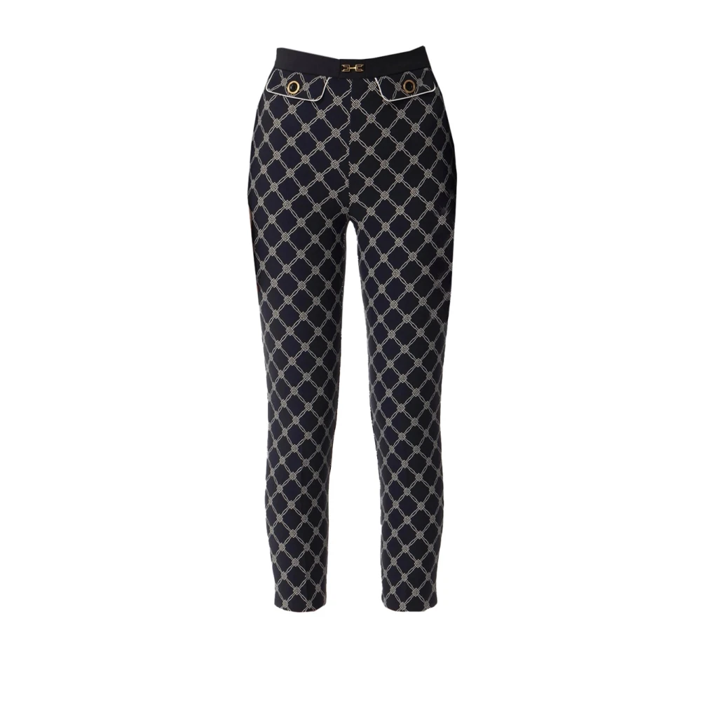 Elisabetta Franchi Slim Fit Enkel-Lengte Diamant Print Broek Black Dames