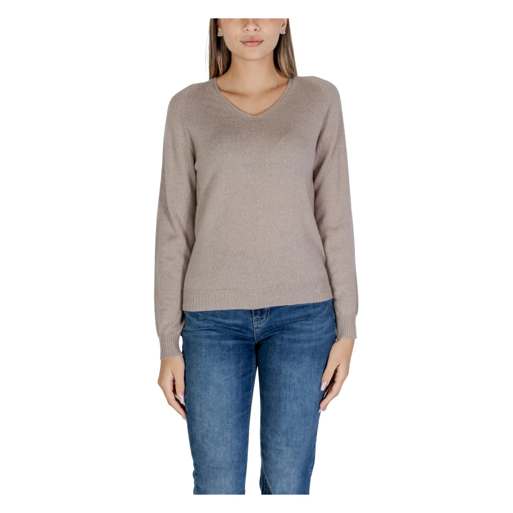 Sandro Ferrone Beige V-hals Wollen Gebreide kleding Beige Dames