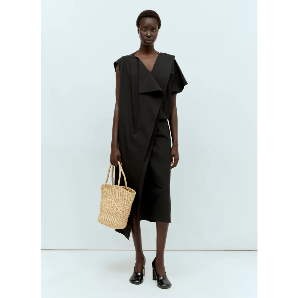 The Row Fold-Over V-Hals Jurk Front Split Black Dames