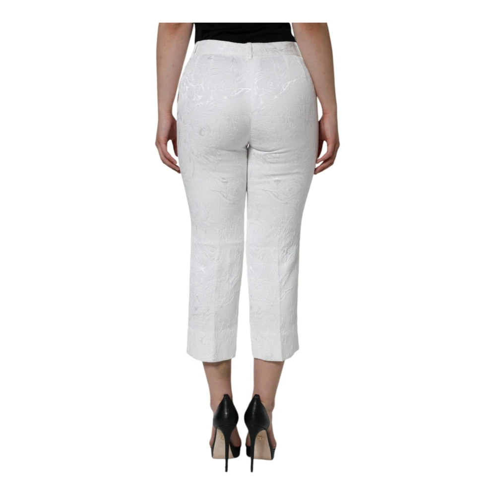 Dolce & Gabbana Witte Bloemenbrokaat Cropped Broek White Dames