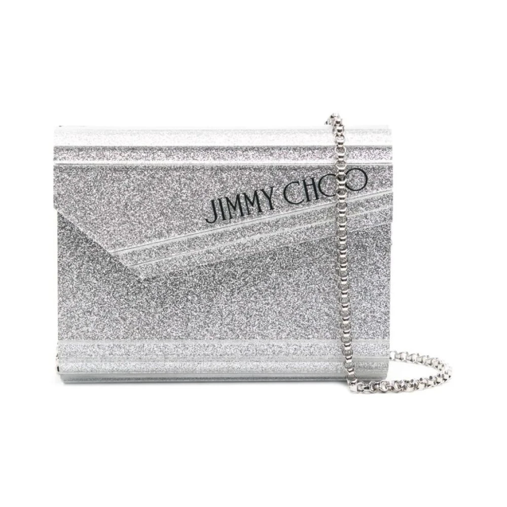 Jimmy Choo Glitter Envelop Tas met Ketting Schouderband Gray Dames