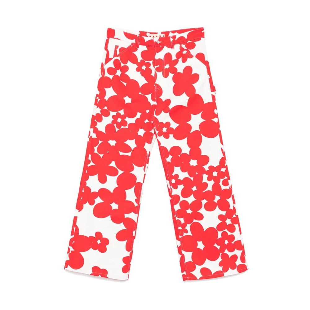 Marni Bloemenprint Wijde Pijp Broek Red Heren