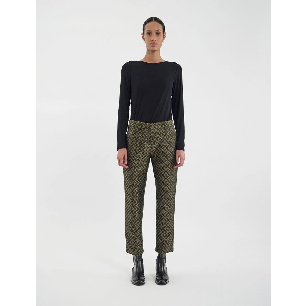 Ines De La Fressange Paris Audrey zwarte en gouden jacquard geweven broek Black Dames
