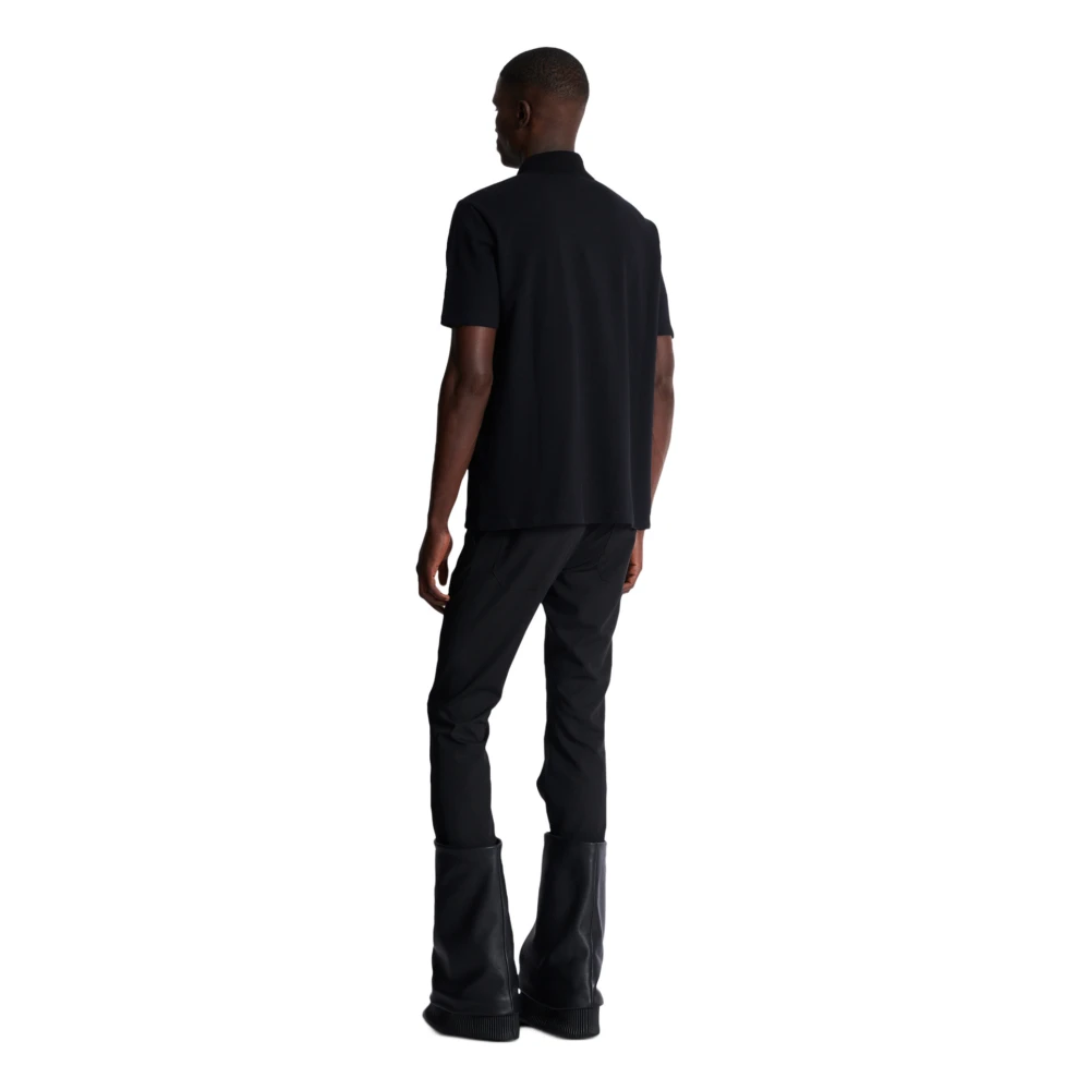 Balmain Katoenen poloshirt met leren Couture-label Black Heren