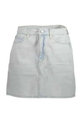 Blå Denim Kort Kjol med Tvättad Effekt