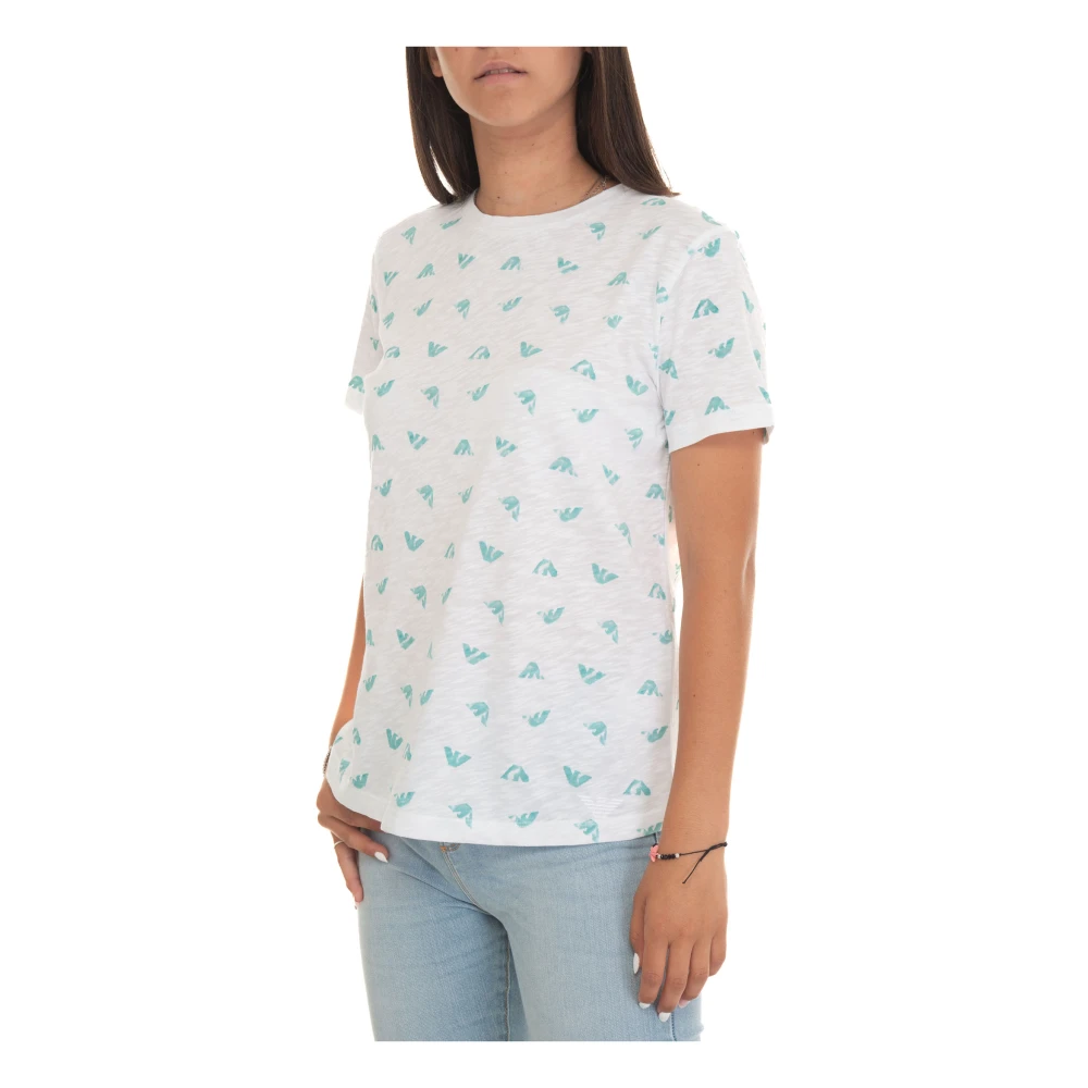 Emporio Armani Logo Print Slim Fit Katoenen T-shirt White Dames