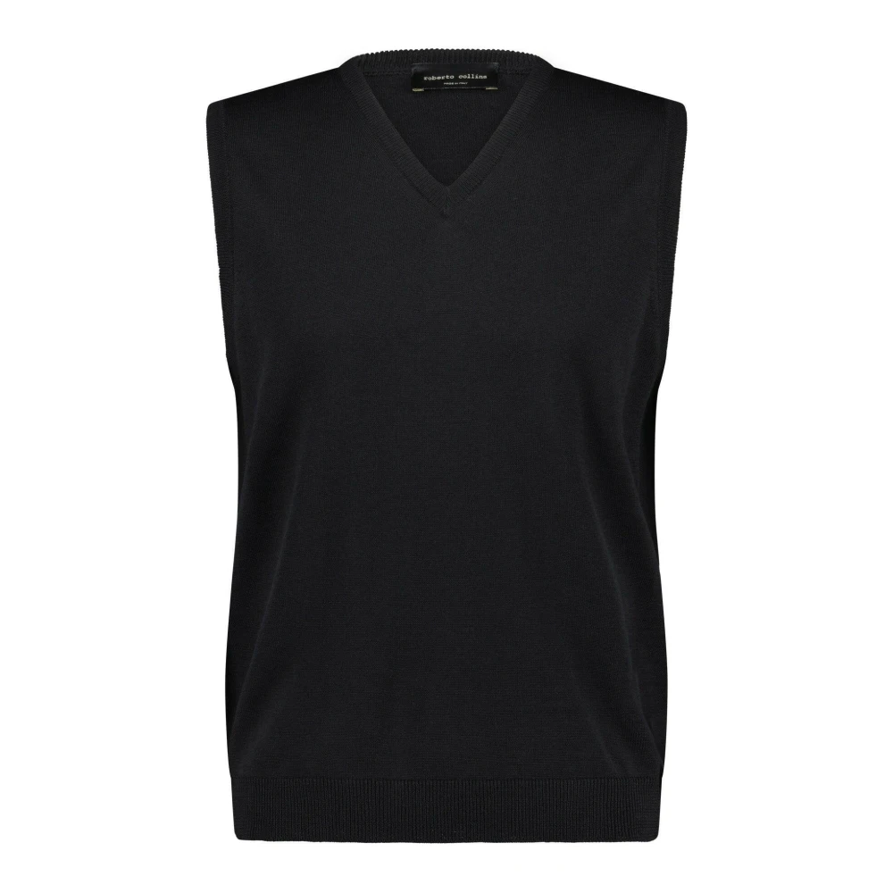 Roberto Collina Wollen V-hals mouwloze trui Black Heren