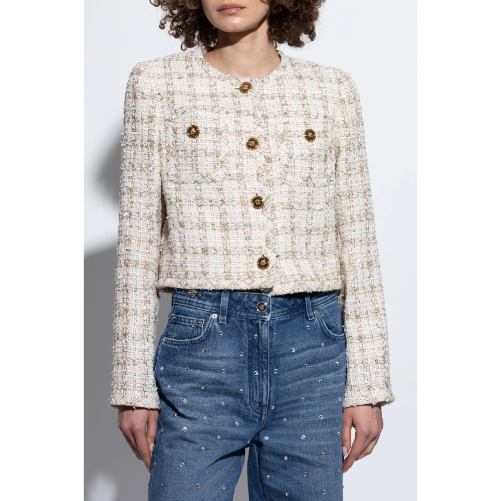 Versace Tweed blazer met lurex draad Beige Dames