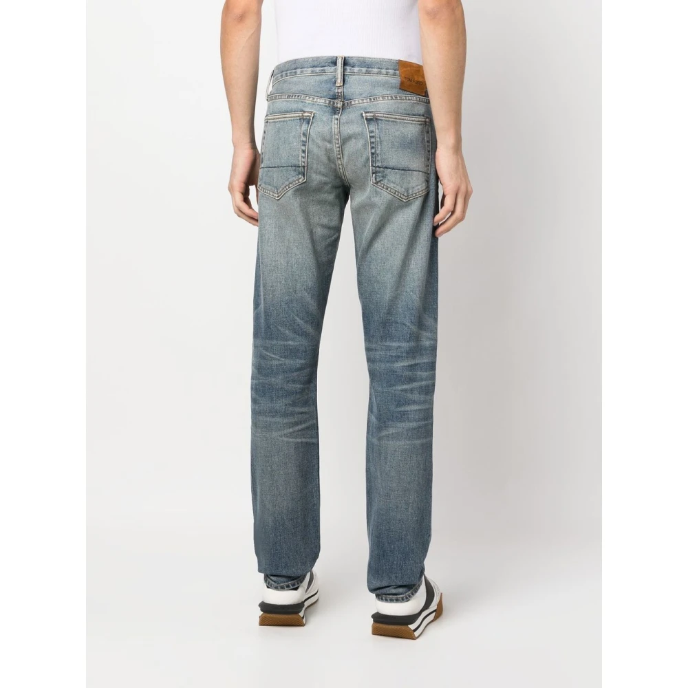 Tom Ford Slim-Fit Denim Jeans met Suede Logo Blue Heren