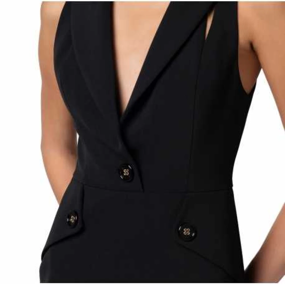Elisabetta Franchi Zwarte Fishnet Schouder Avondjasje Jurk Black Dames