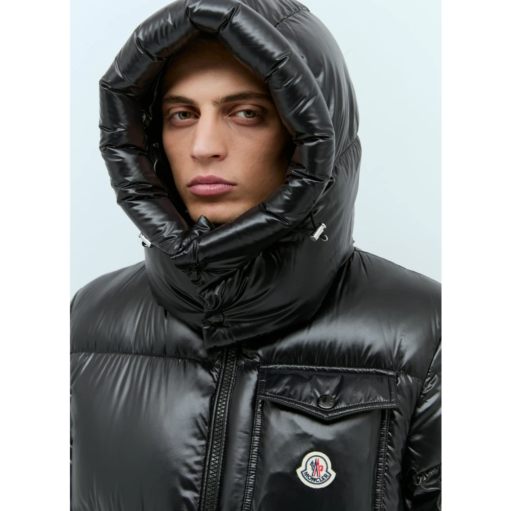 Moncler Gewatteerde korte donsjas met capuchon Black Heren
