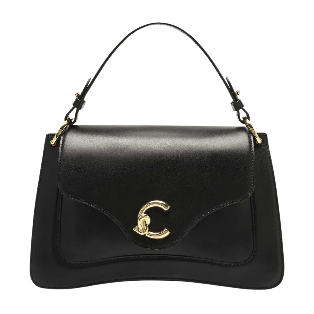 Coccinelle Zwarte leren schoudertas met logodetail Black Dames