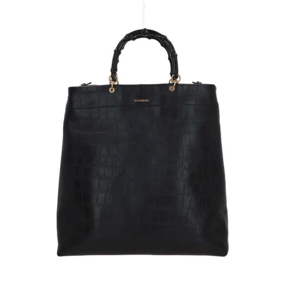 Jil Sander Zwarte krokodillenprint tote tas met gouden hardware Black Dames