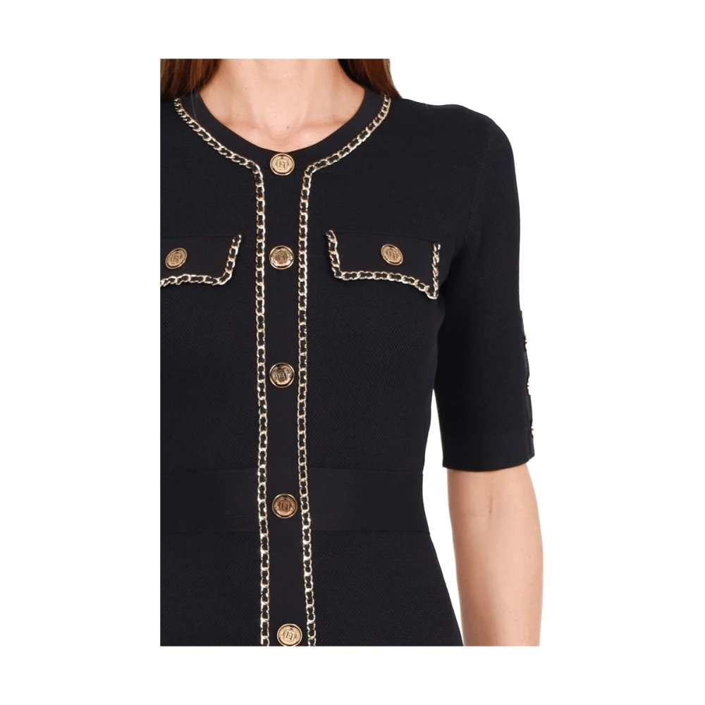 Elisabetta Franchi Korte Gebreide Jurk met Kettingen Zwart Black Dames