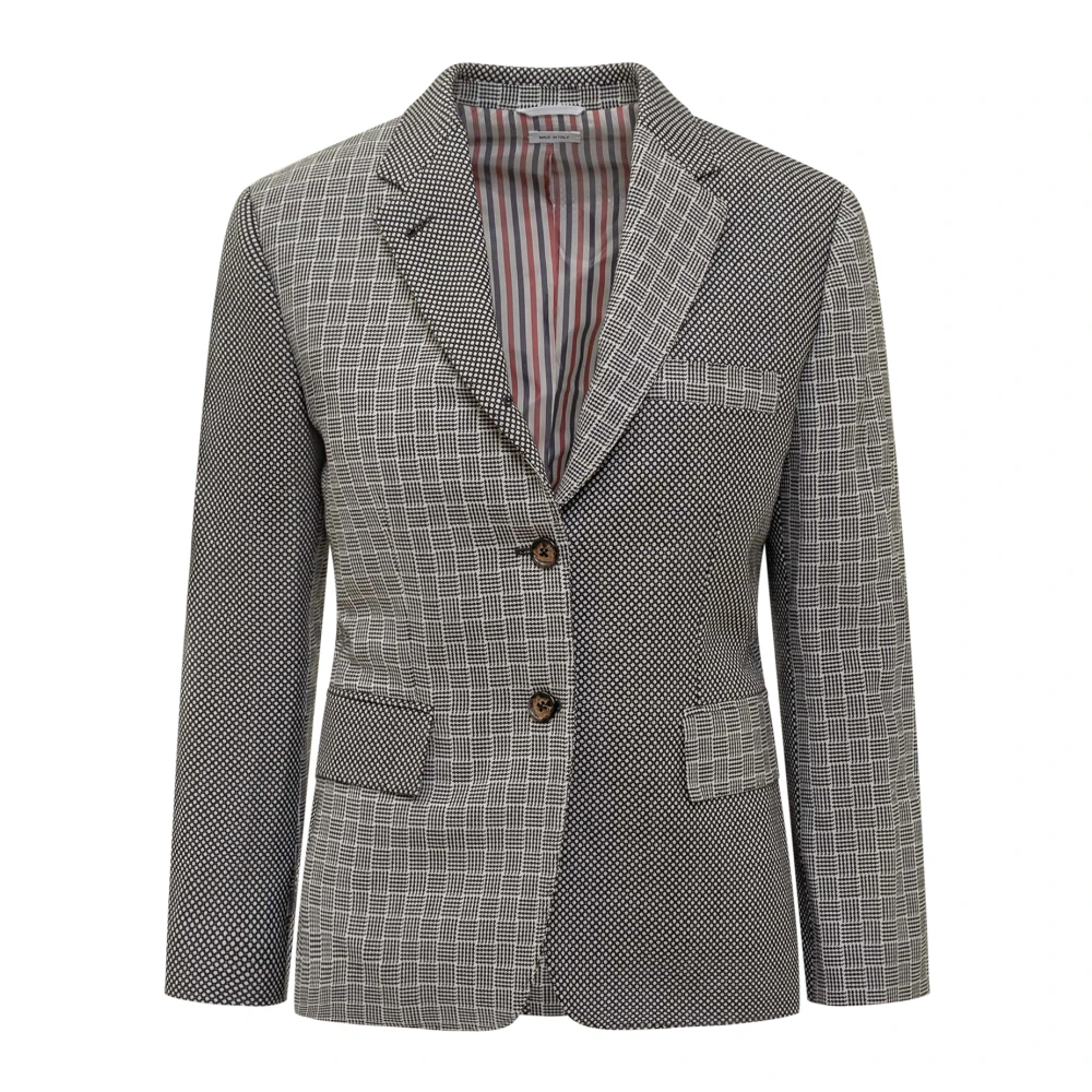 Thom Browne Elegante V-hals Blazer met All-Over Patroon Black Dames