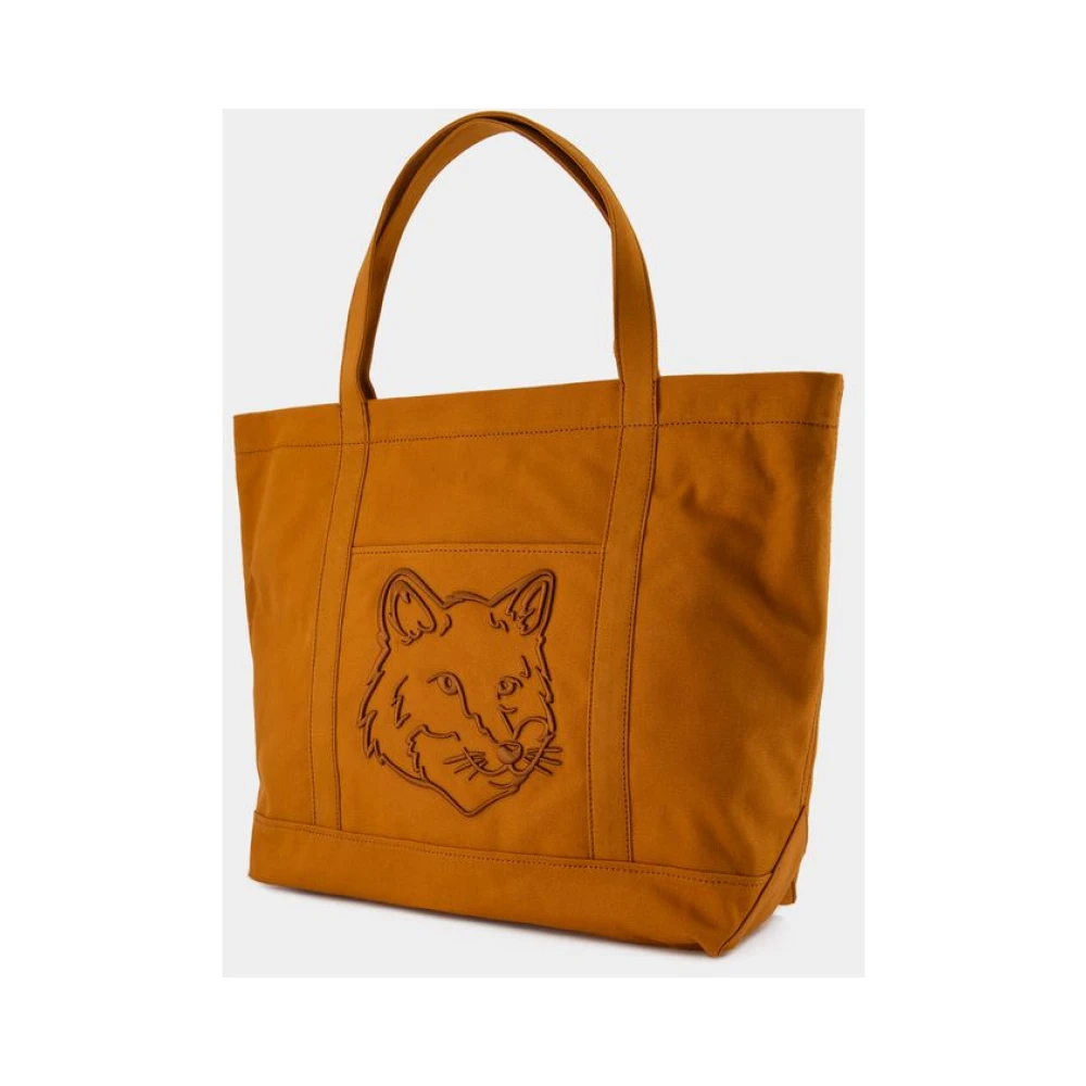 Maison Kitsuné Grote Shopper Tas Katoen Bruin Brown Dames