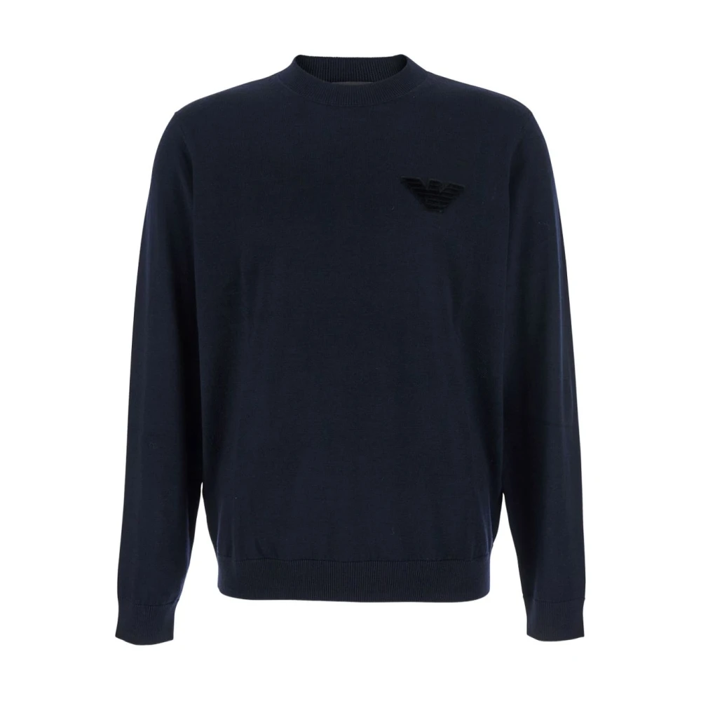 Emporio Armani Men's Blue Wool Crewneck Sweater