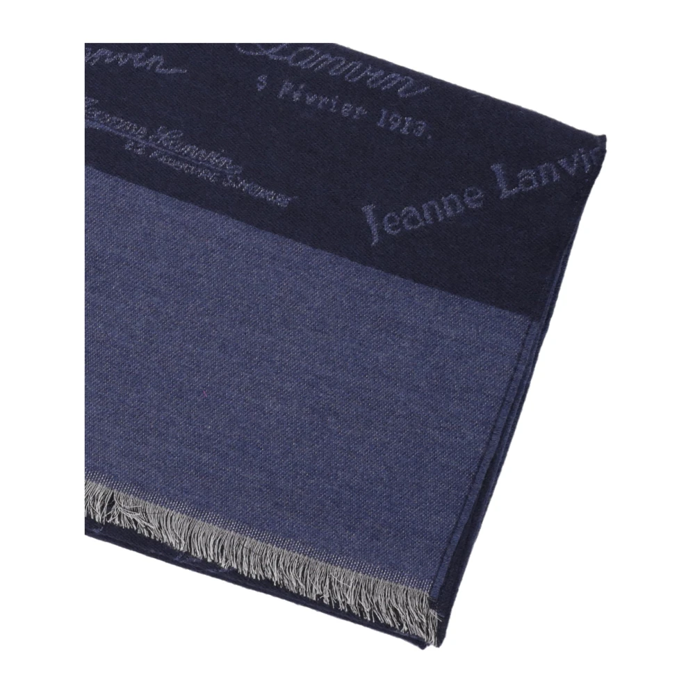 Lanvin Blauwe wollen en zijden sjaal met bedrukt logo en franjes Blue Dames