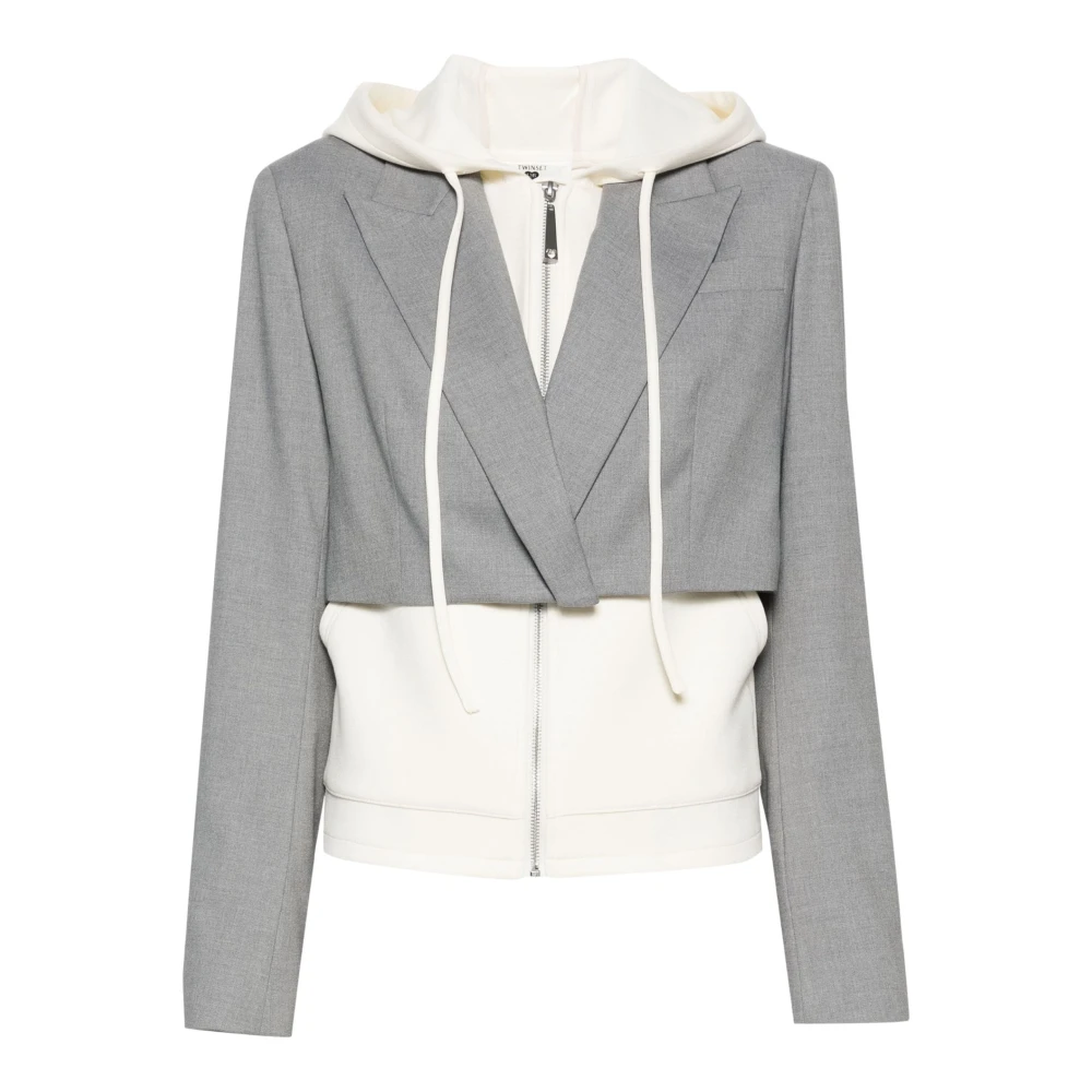 Twinset Grijze Hooded Double-Breasted Blazer Jas Gray Dames