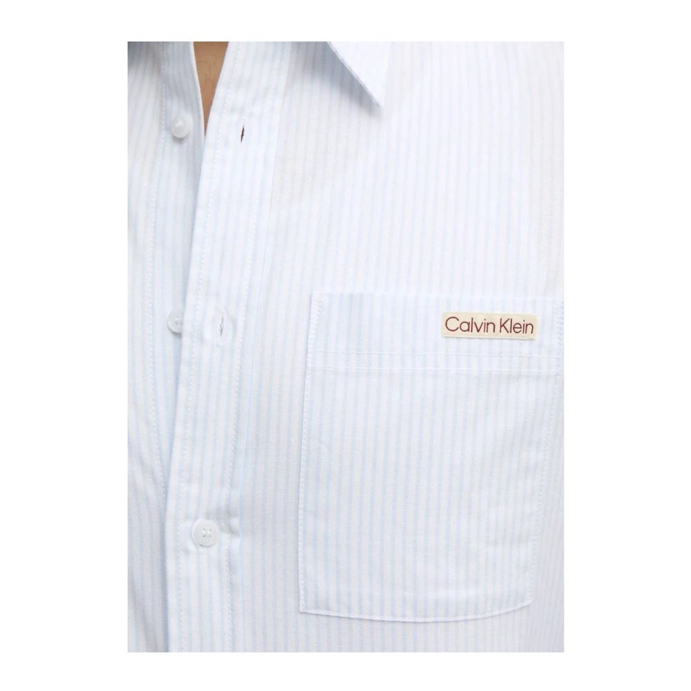 Calvin Klein Blauw Katoenen Overhemd Rechte Snit Blue Heren