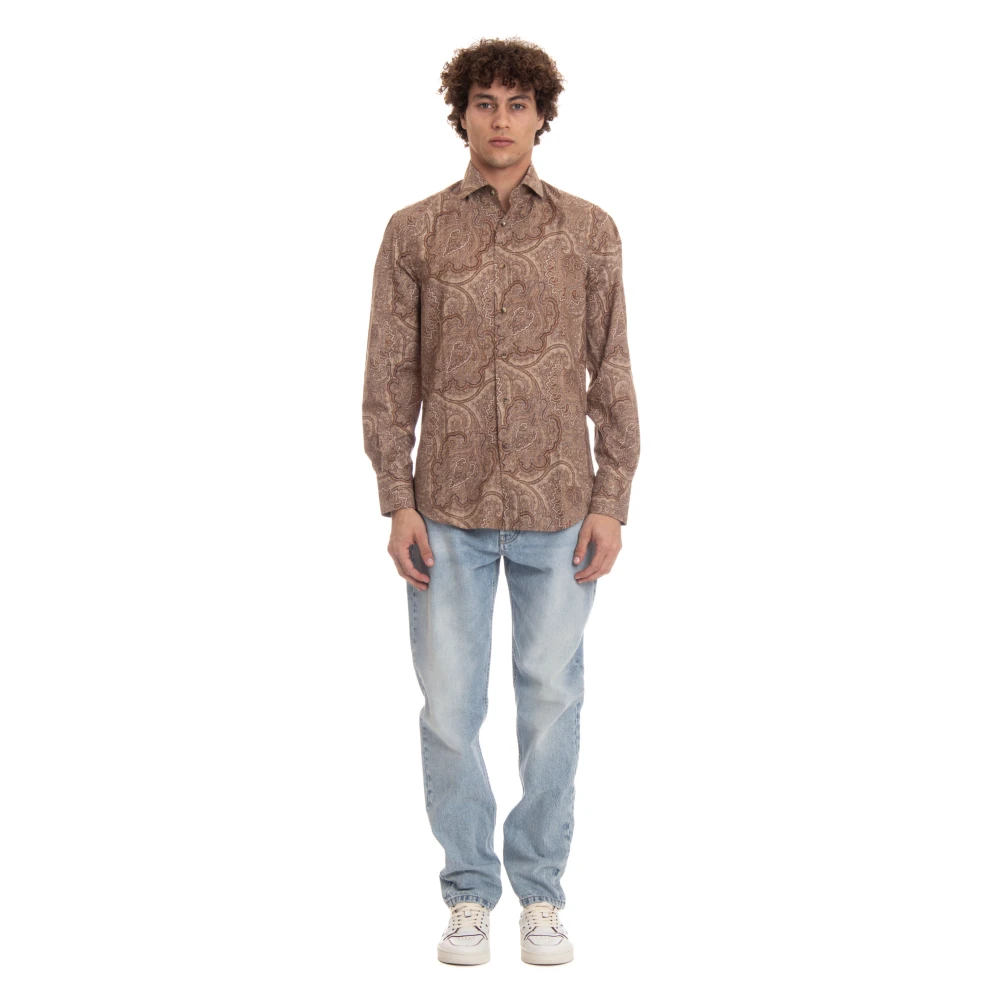 BRUNELLO CUCINELLI Bruin Paisley Katoenen Overhemden Brown Heren