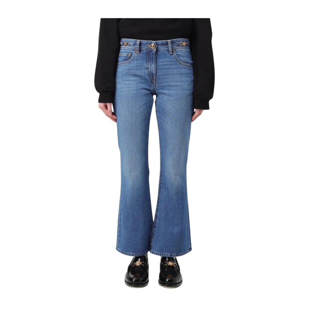 Versace Women's Blue Flare Jeans, W30, Elegant Flared Jeans