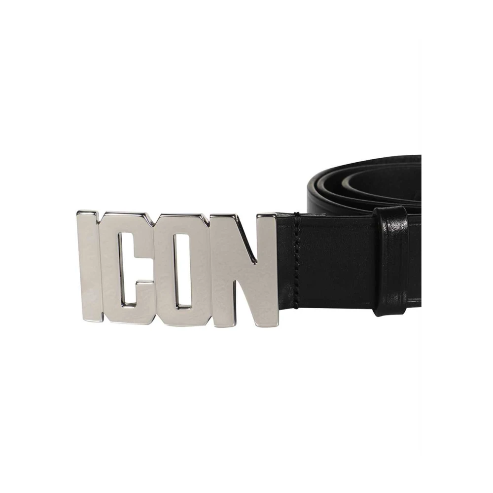Dsquared2 Icon Leren Riem met Zilverkleurige Metalen Gesp Black Heren