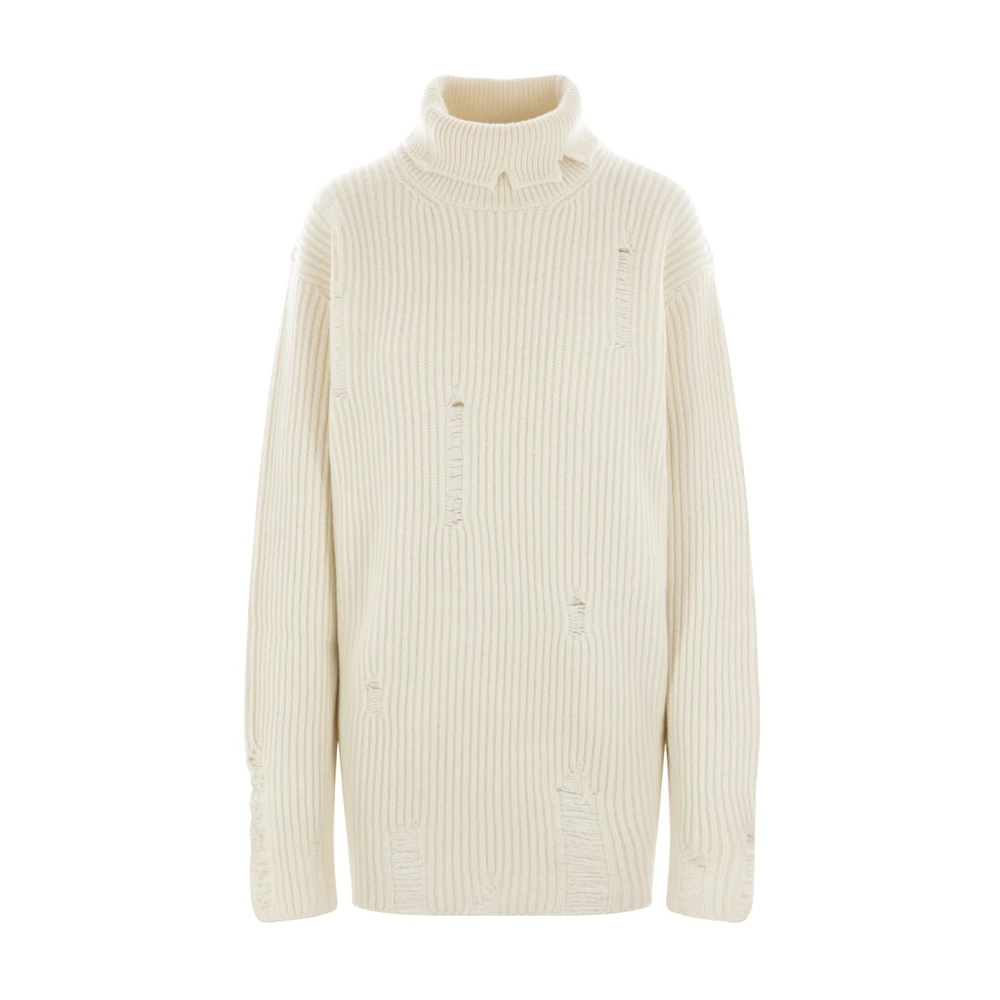 Ann Demeulemeester Witte Oversized Wollen Geribbelde Trui White Dames