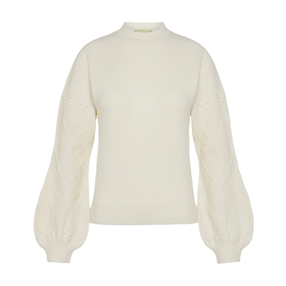 Momoni Women's Beige Round-Neck Knitwear, S, Merino Stretch Sweatshirt-Effect Jumper