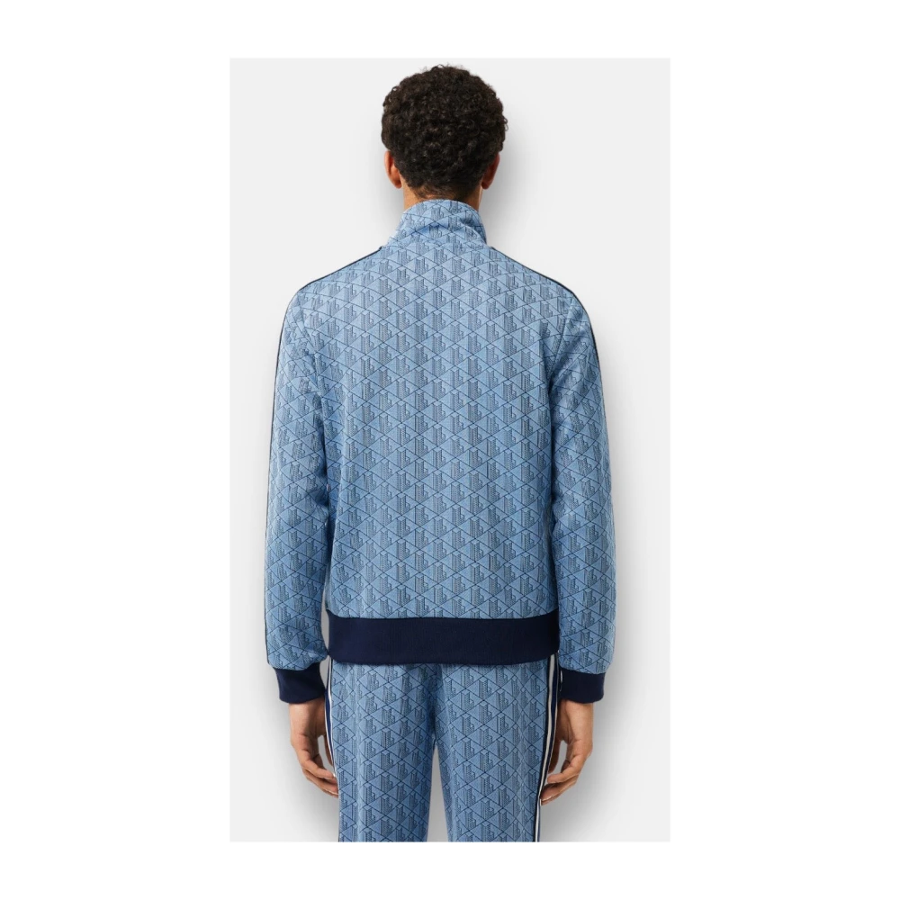 Lacoste Monogram Rits Sweater Blauw Jacquard Blue Heren