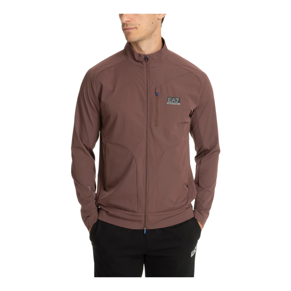 Emporio Armani EA7 Effen Sweatshirt met Rits en Logo Brown Heren