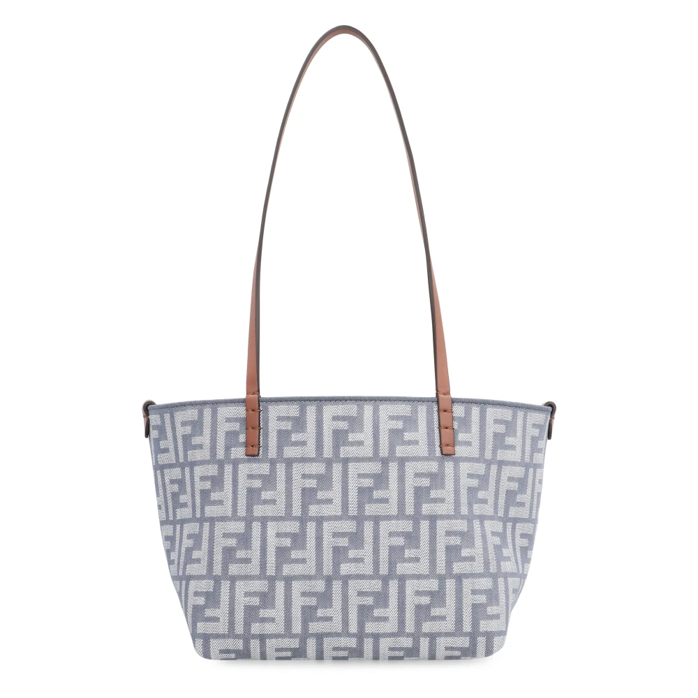 Fendi Women's Blue Shopping Bags, One Size, Reversible Canvas Tote Bag With Leather