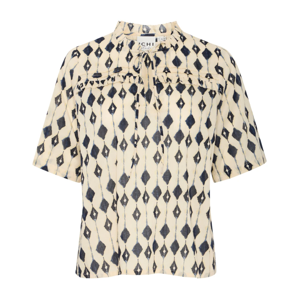 Ichi Elegante blouse met korte mouwen en V-hals Multicolor Dames