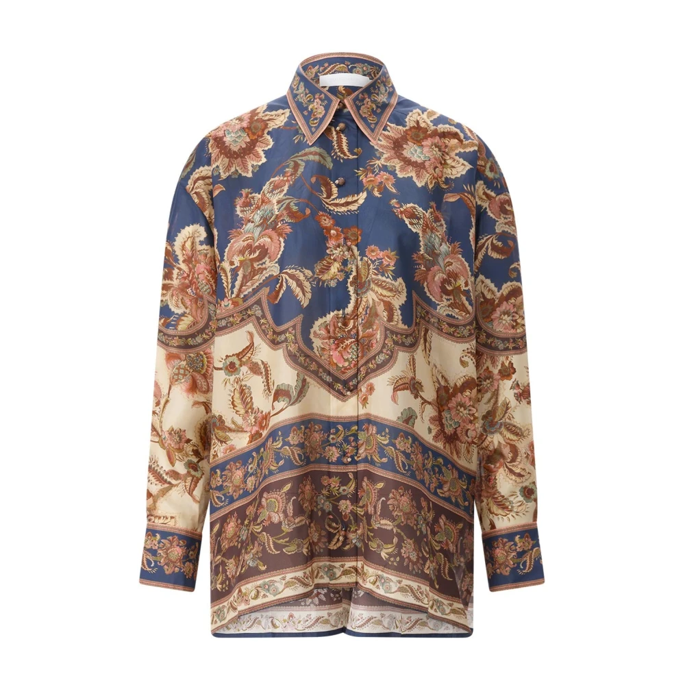 Zimmermann Women's Aster Relaxed Shirt Multi In Navy Jacobean, Silk, Size 2 - Image 7