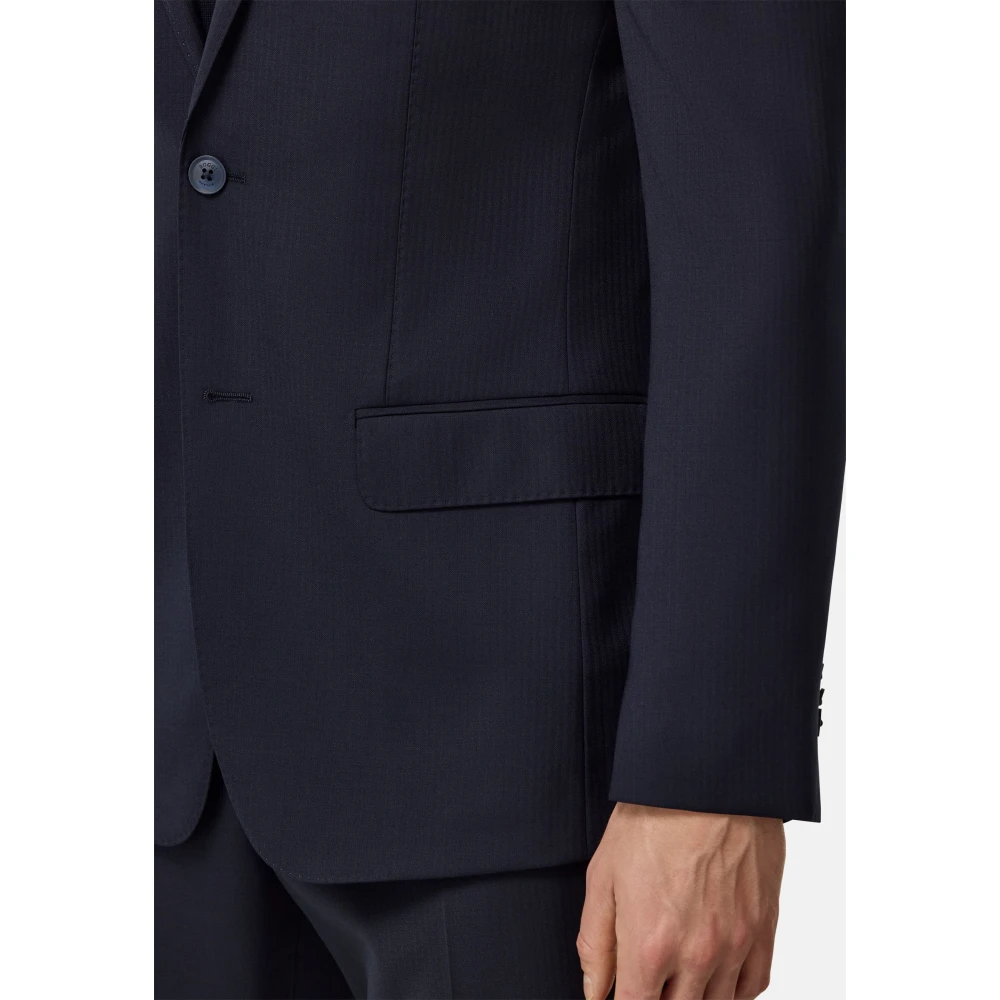 Boggi Milano Micro Herringbone Suit in Stretch Pure Wool Blue Heren