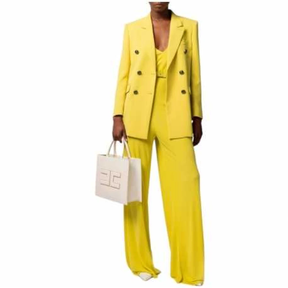 Elisabetta Franchi Gele Crepe Jumpsuit met V-Hals Yellow Dames