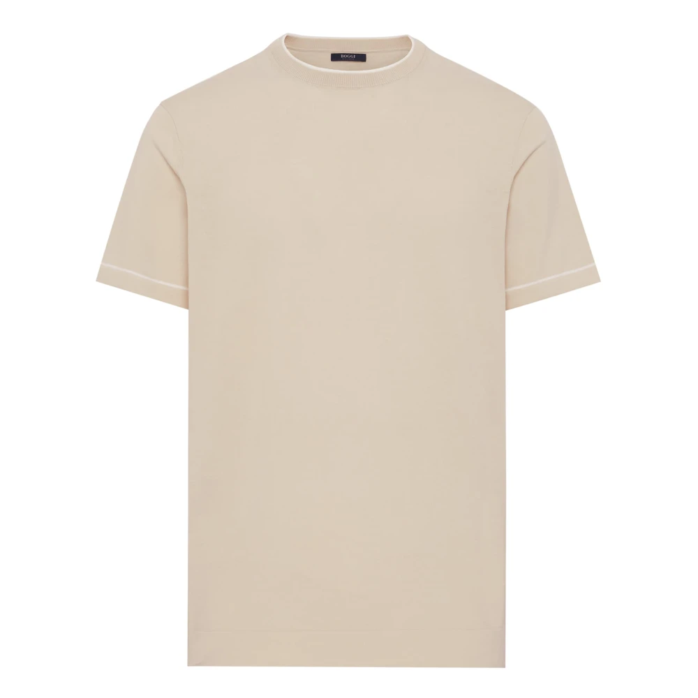 Boggi Milano Katoenen Crêpe Gebreid T-shirt Beige Heren