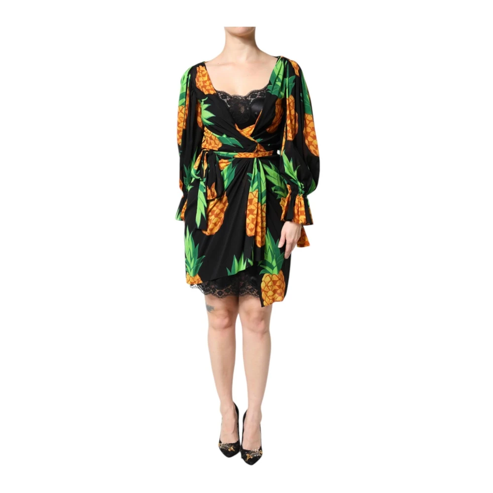 Dolce & Gabbana Women's Multicolor Wrap Dresses, S, Pineapple Print Wrap Dress