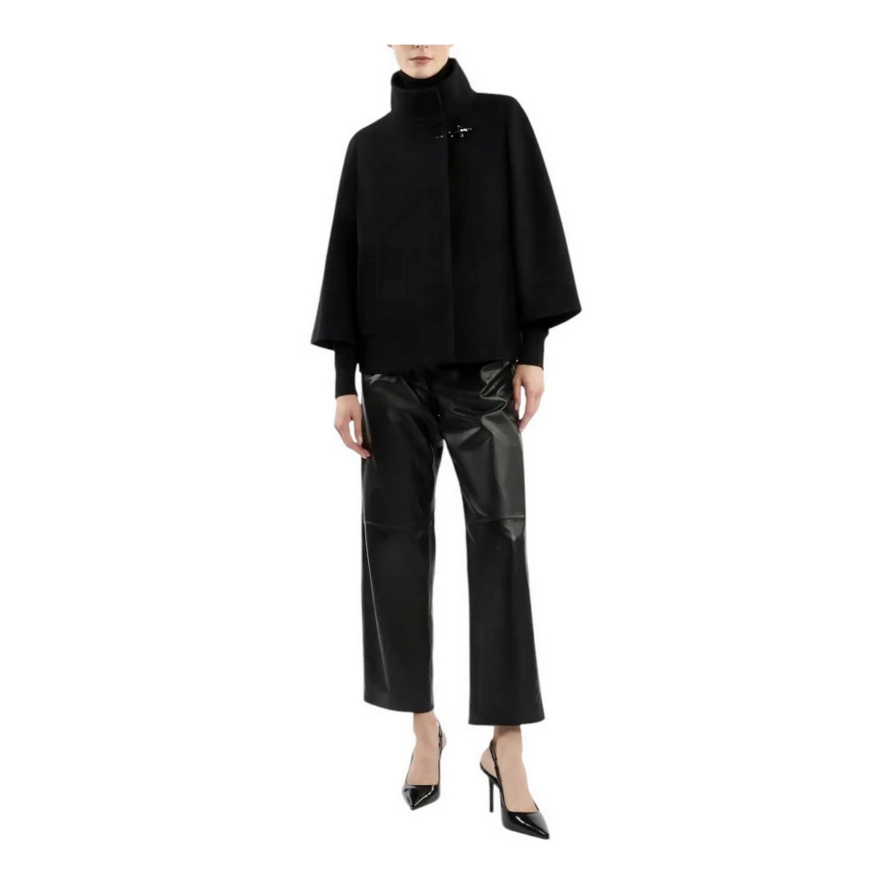 Fay Geometrische wollen jas met driekwart mouwen Black Dames