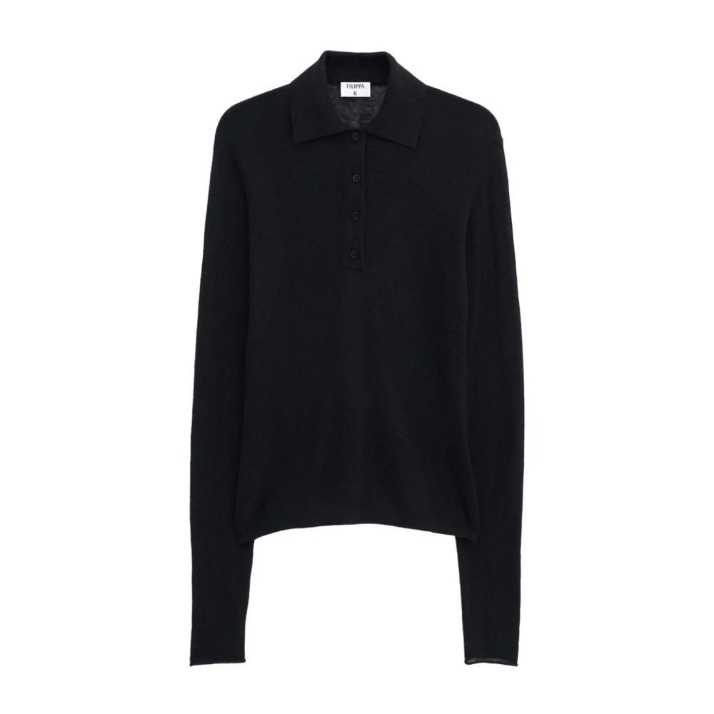 Filippa K Zwarte Wollen Gebreide Poloshirt Black Dames