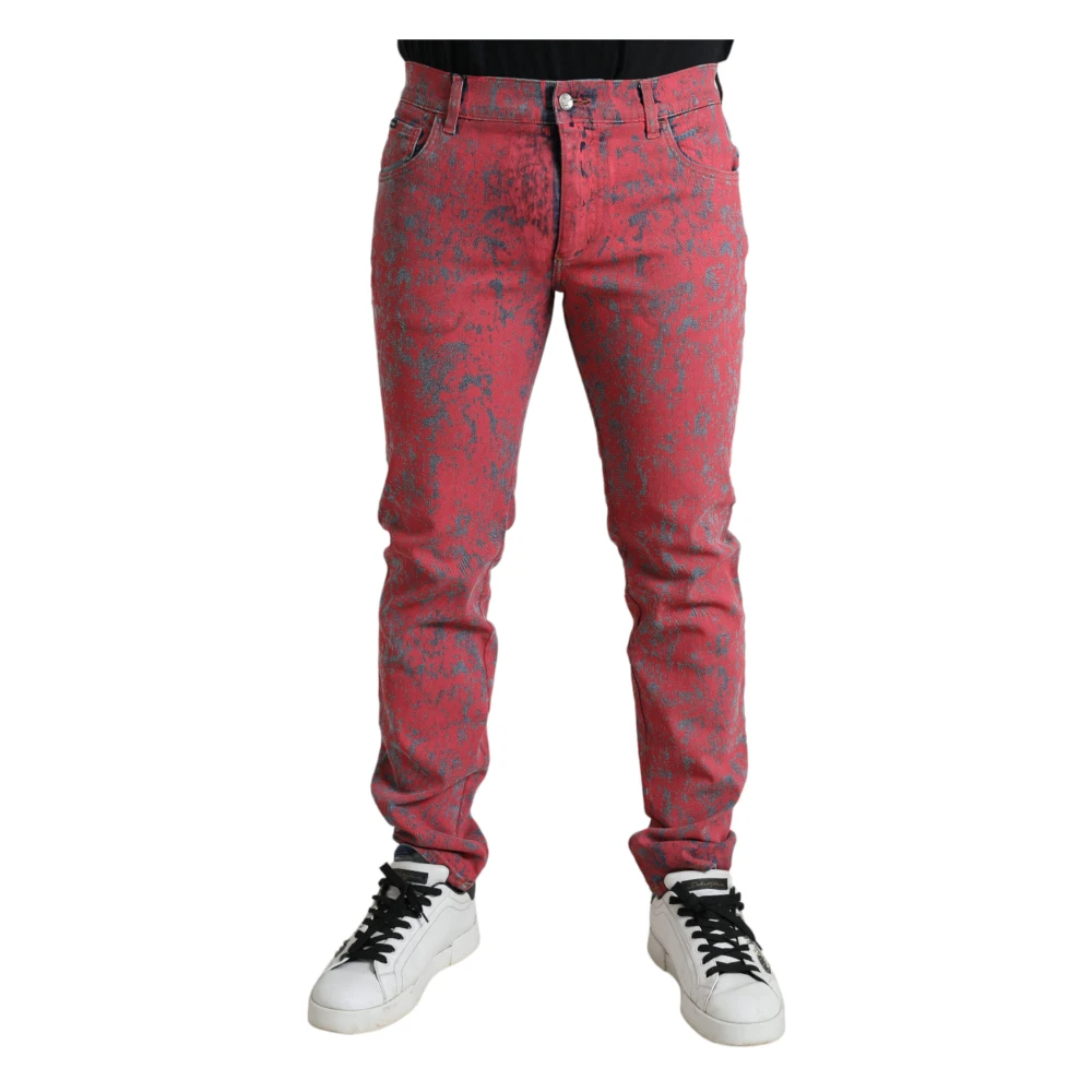 Dolce & Gabbana Men's Red Tie Dye Skinny Denim Jeans