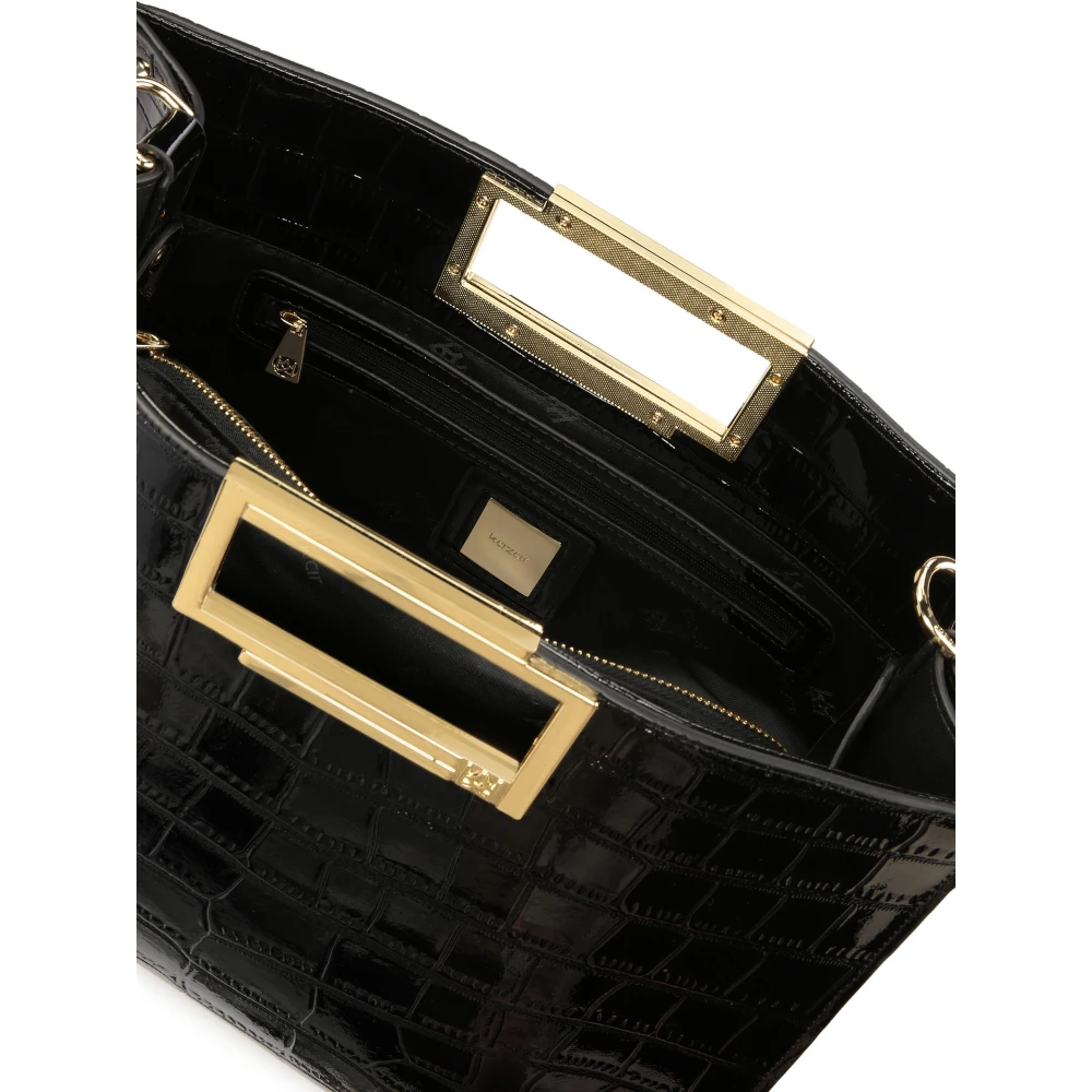 Kazar Exotische Zwarte Leren Handtas met Metalen Handvat Black Dames