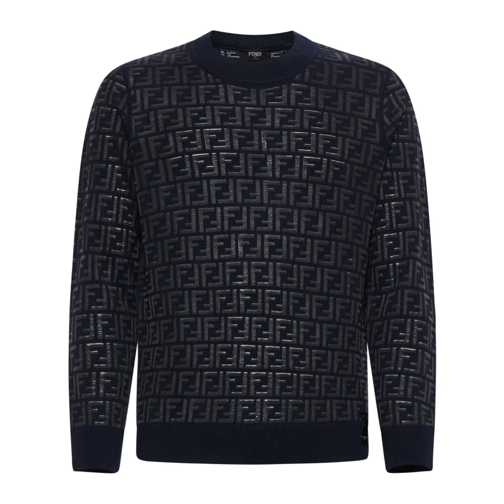 Fendi Blauwe Wollen Crew Neck Sweater Blue Heren