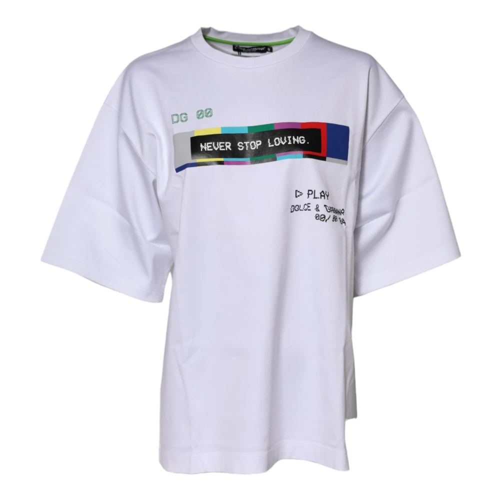 Dolce & Gabbana , T-Shirts, Female, White, S, White Cotton Logo Print T-Shirt
