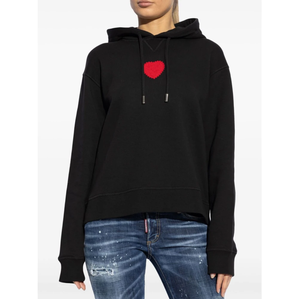 Dsquared2 Zwarte Katoenen Hart Patch Hoodie Black Dames