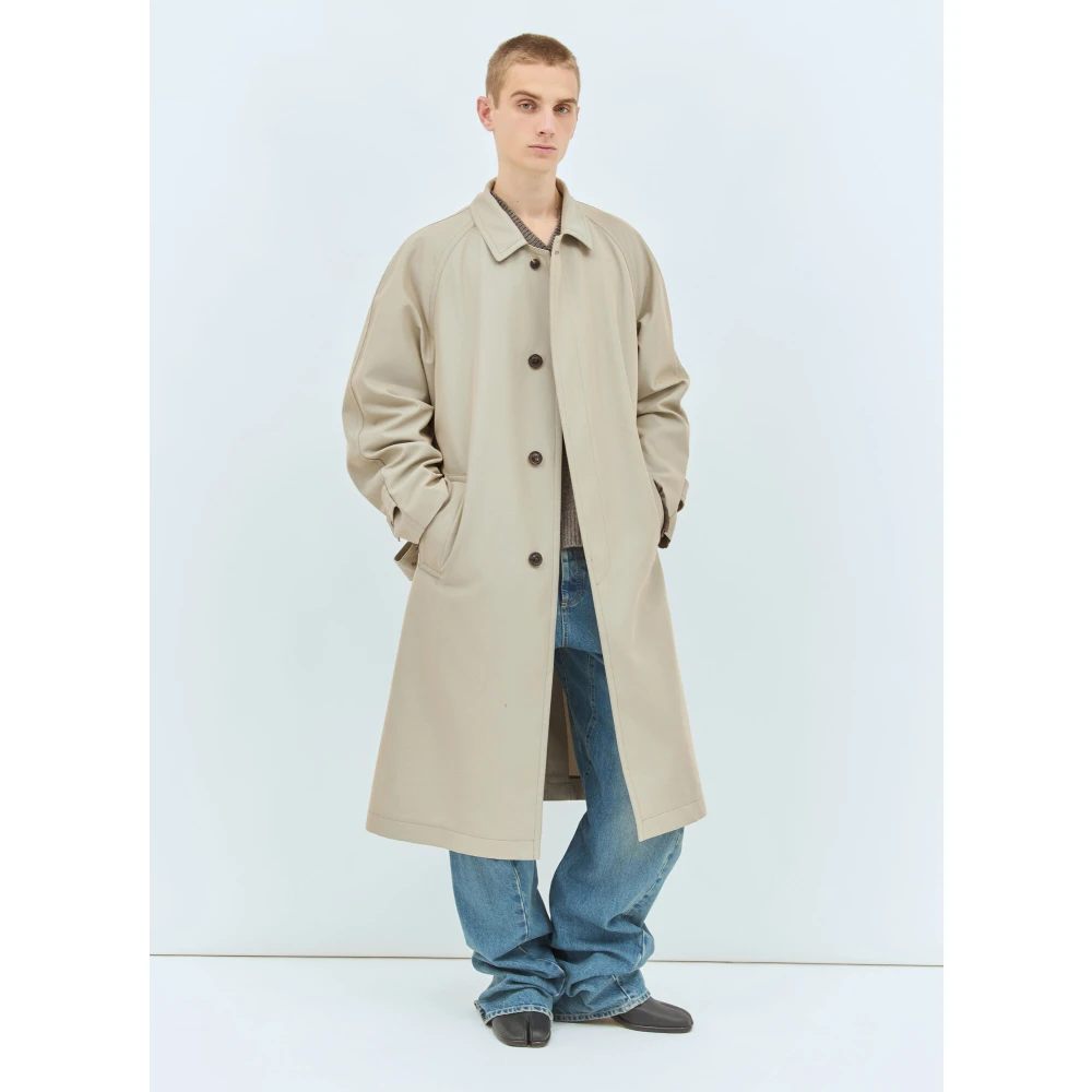 Maison Margiela Katoenen Trenchcoat met Verlengde Manchetten Beige Heren